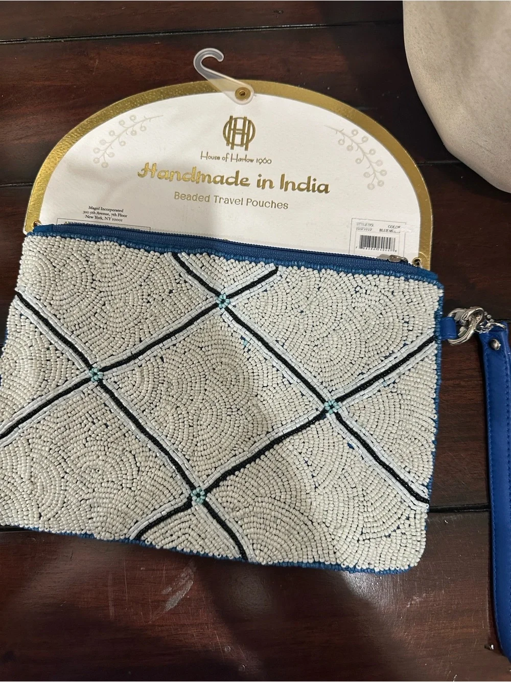 House of Harlow 1960 Blue and White Beaded Eye Motif Wristlet
